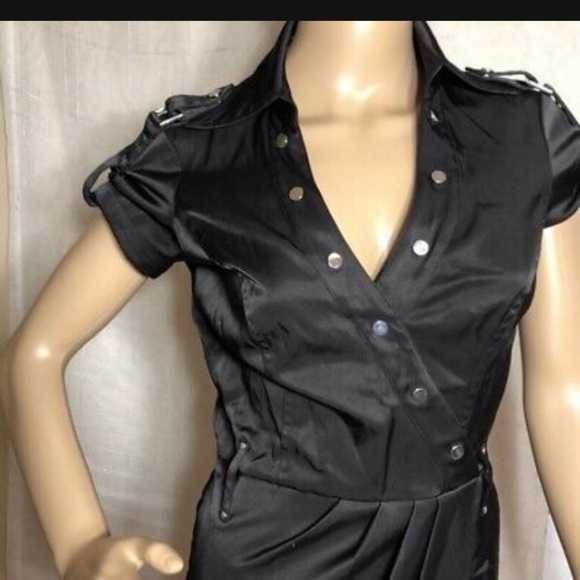 CACHE Pencil Dress Size 6 Black Lace Elegant Lined Tan Closure V-neck Party - Picture 3 of 9